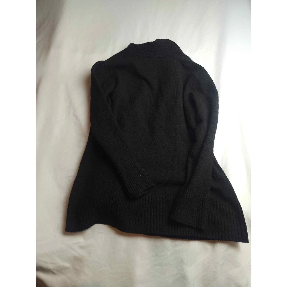 Chloe & Jasmine Black Waffle Knit Open Front Shawl Cardigan Sweater Womens M